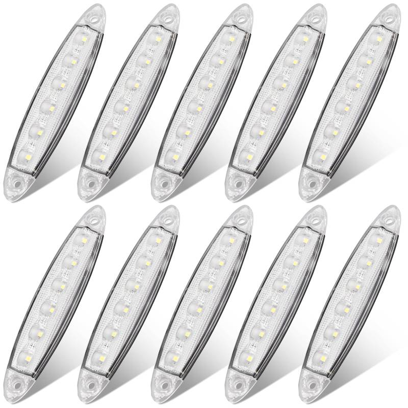 Justech 10x 6LEDs Anhänger-Seitenleuchte Seitenmarkierungsleuchten Seitenleuchten Begrenzungsleuchten Wasserdicht Weiß Licht für LKW Wohnmobil Wohnwagen Anhänger von Justech