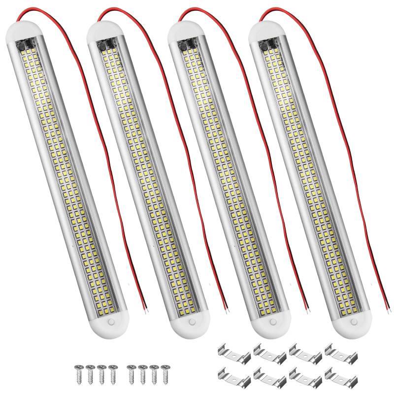 Justech 4er-Pack 120LEDs Innenlichtleiste LED-Streifenleuchten 12V LED-Lichtstreifen 1500LM 8W mit EIN/Aus-Schalter für Anhänger Auto Wohnmobil Van LKW Lastwagen Wohnmobil Boot Wohnwagen Motorhome von Justech