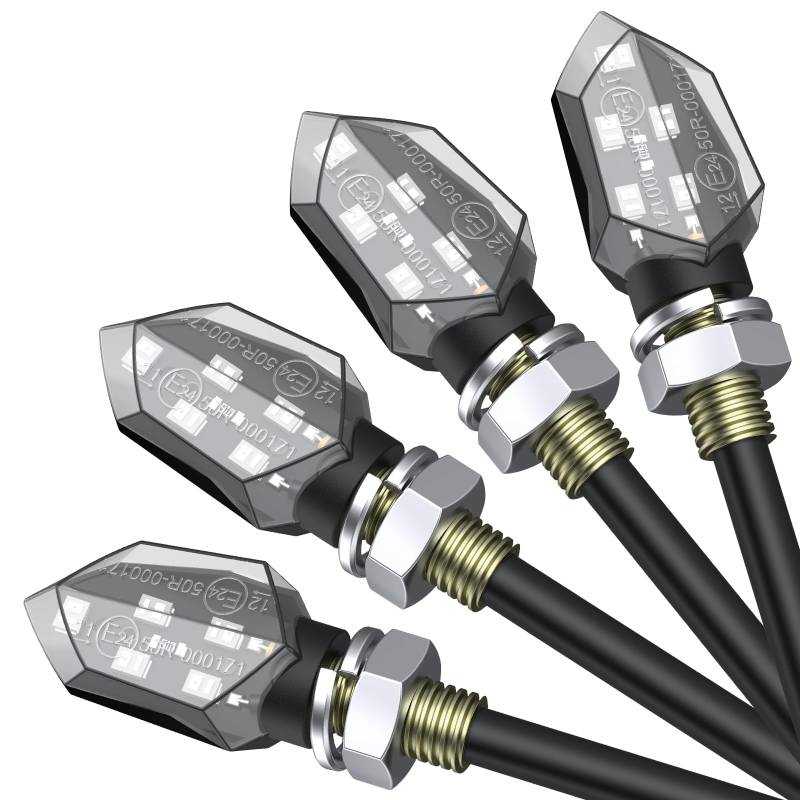 Justech 5LEDs Microblinker 4 Stück Miniblinker LED Blinker Motorrad Tagfahrlicht Universal IP65 Mini Licht Lauflicht 12V Lauflichtblinker Transparentes Gehäuse Motorrad-Blinker Quad Roller E24 ECE von Justech