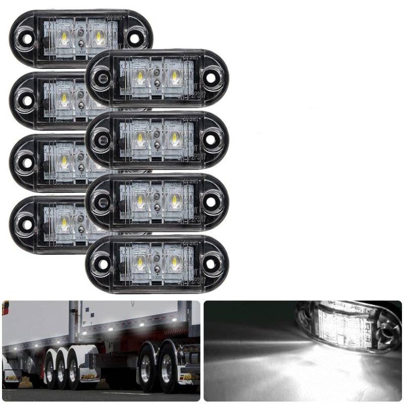 Jutta 4/8/12pc Größe Begrenzungsleuchte, 12/24V IP65 Weiß LED Seitenmarkierungsanzeiger Lampe Universal für LKW Anhänger Van Caravan LKW Auto Bus Boot (8) von Jutta