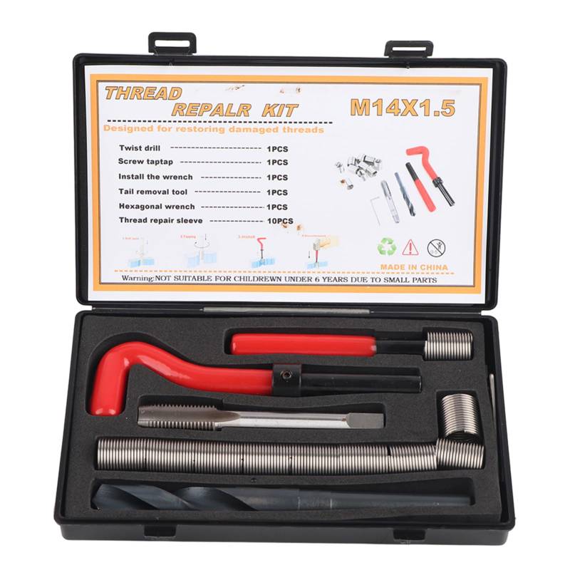 Jwthee 15 Pcs Portable Thread Chaser Set, M14x1.5 Female Thread Repairing Accessory Assortment Kit von Jwthee