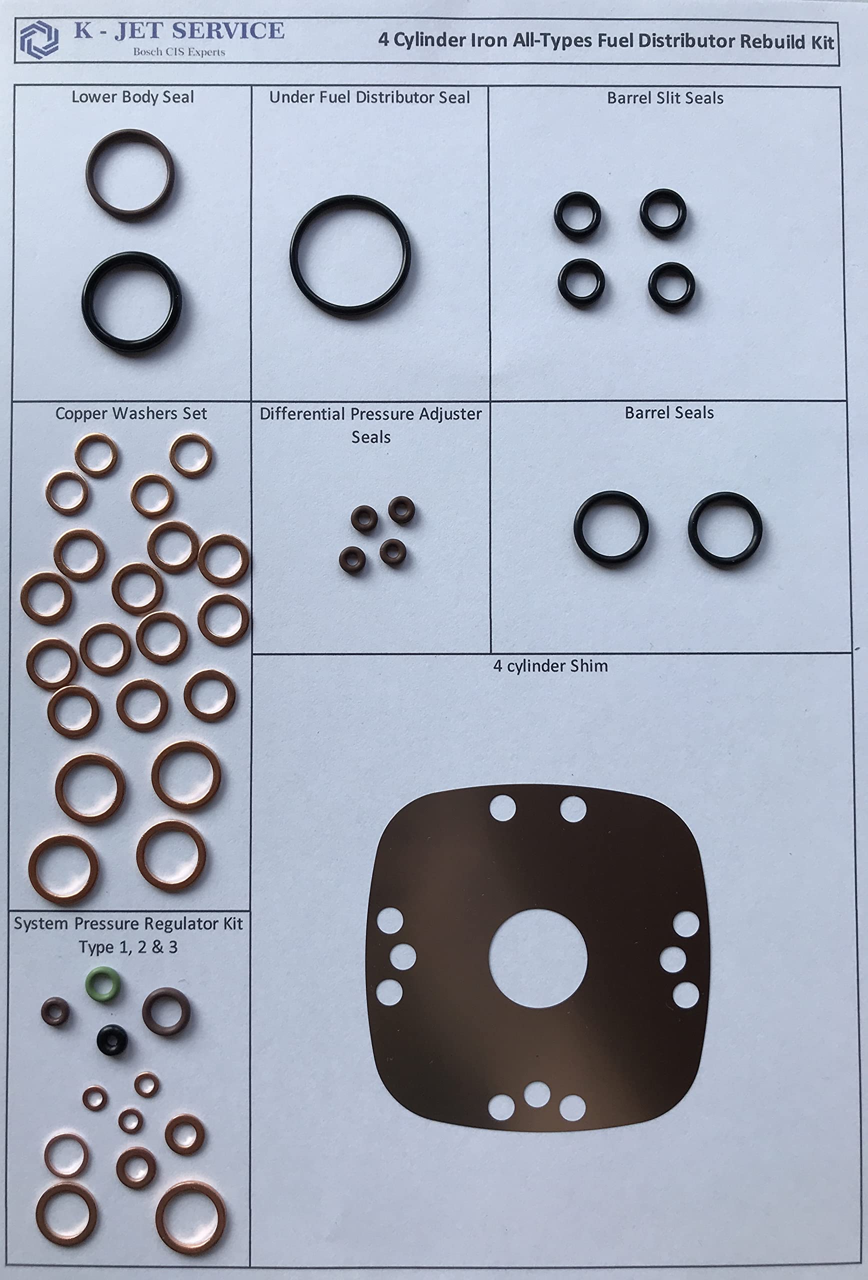 Mengenteiler Reparatursatz für alle Bosch 4 Zylinder K-Jetronic Grauguss für Porsche 924 Volkswagen Golf Scirocco Corrado Audi Saab BMW Volvo von K-jetservice.com