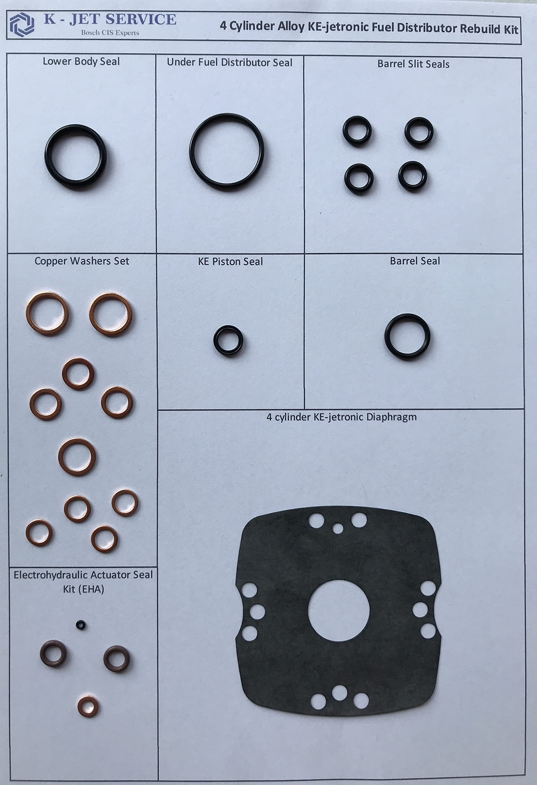 Mengenteiler Reparatursatz für alle Bosch 4 Zylinder KE-Jetronic Aluminium Mercedes 190 200 230 Audi 80 100 Ford Escort Orion Volkswagen Golf Passat Scirocco von K-jetservice.com