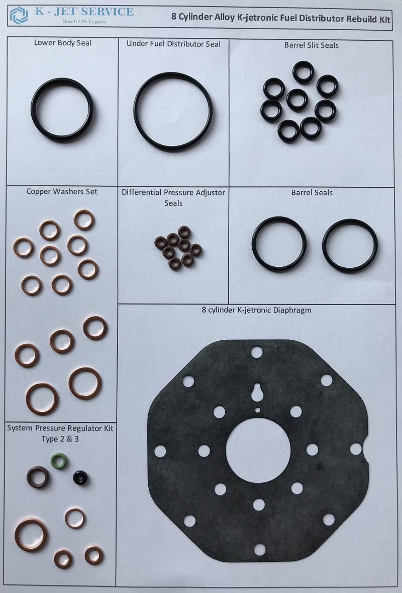 Mengenteiler Reparatursatz für alle Bosch 8 Zylinder K-Jetronic Aluminium Mercedes SL SEC SEL SE 500 450 380 Porsche Rolls Royce Ferrari Bentley von K-jetservice.com