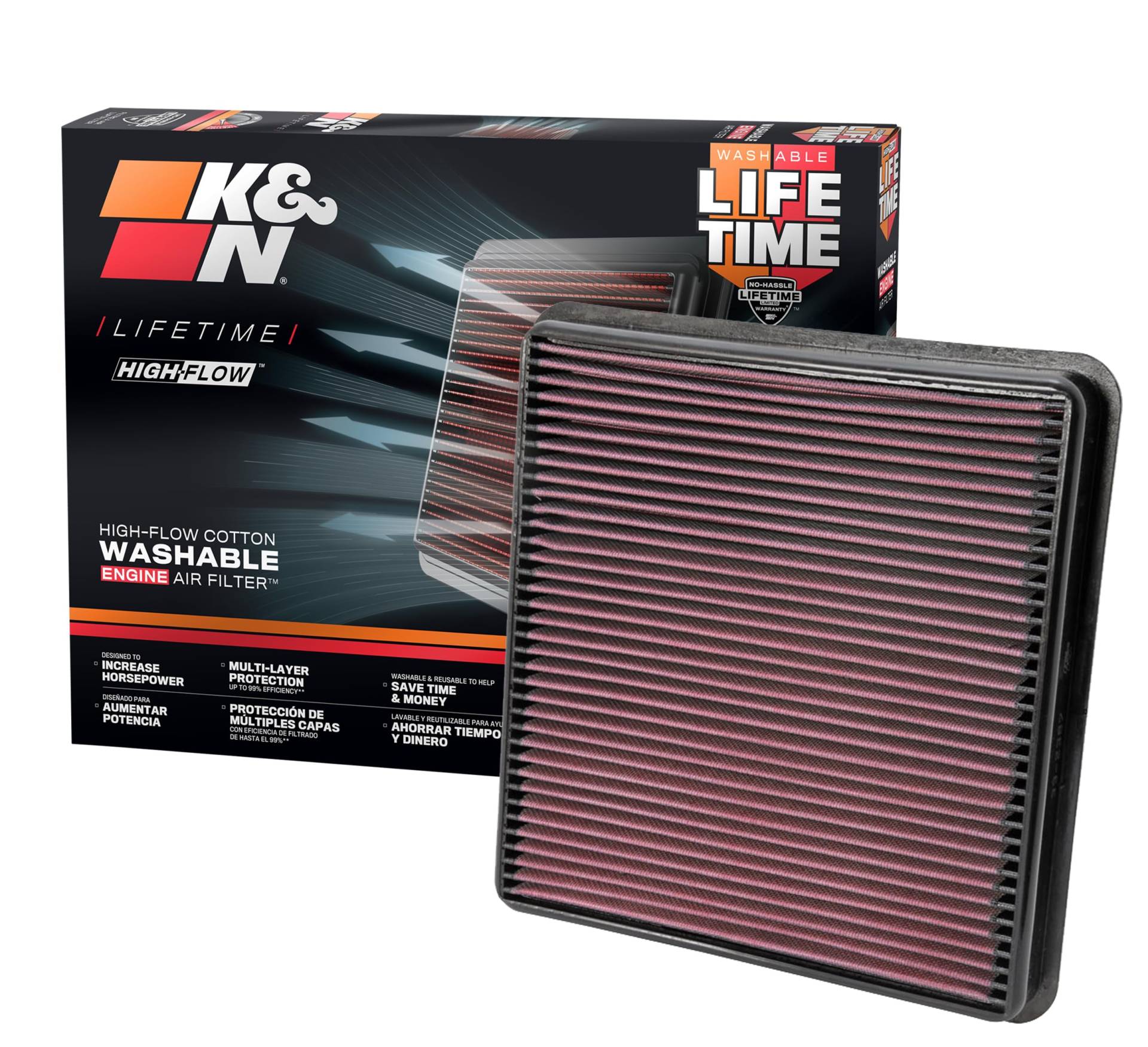K&N 33-2387 Waschbarer und wiederverwendbarer KFZ Tauschluftfilter, Rot von K&N