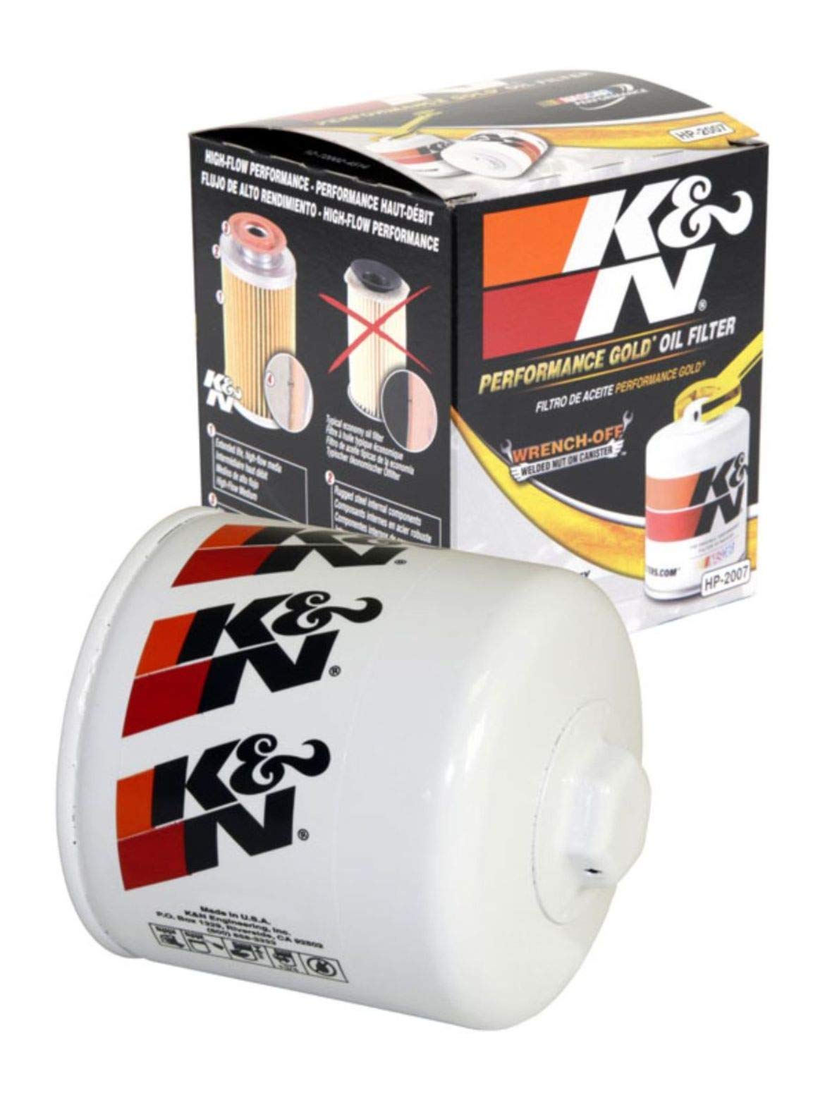 K&N Ölfilter - Patrone 93x104mm kompatibel mit Chevrolet, Jeep, Dodge, Eagle, Ford, Mercury, Pontiac (HP-2007) Weiß von K&N