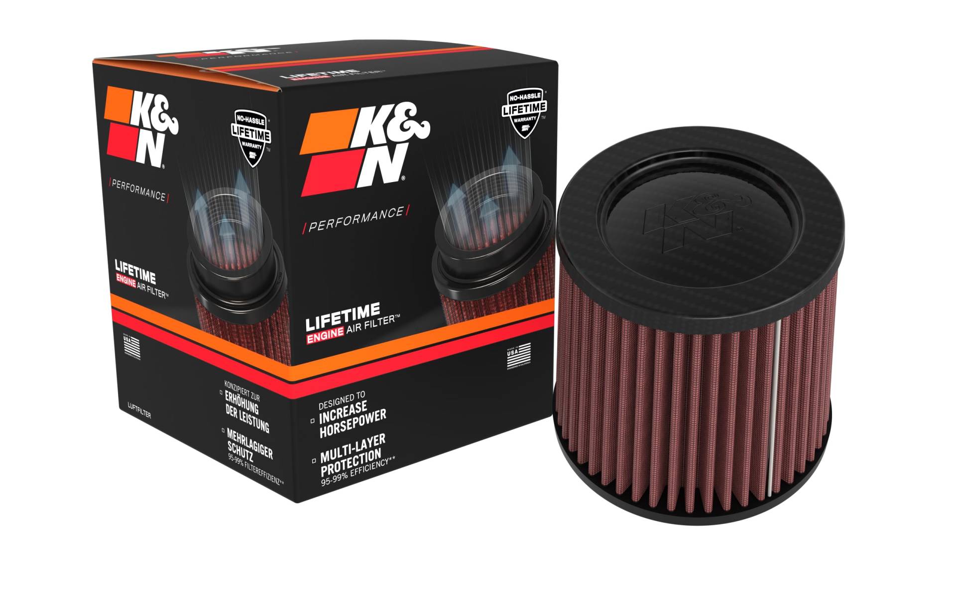 K&N Universalluftfilter - Kohlefaser-Kappe - 70mm Flansch, 130mm Unten, 114mm Deckel, 127mm Höhe (RP-3221) von K&N