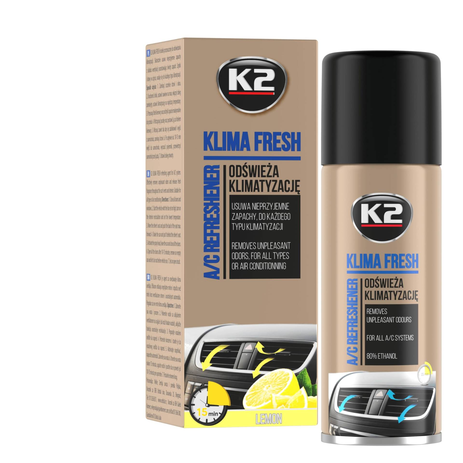 K2 A/C Klima Fresh, Klimaanlagen Reiniger reinigt & erfrischt, Klimaservice, Klimaanlage reinigen. hinterlässt einen frischen Duft, für jedes Auto geeignet 150ml von K2