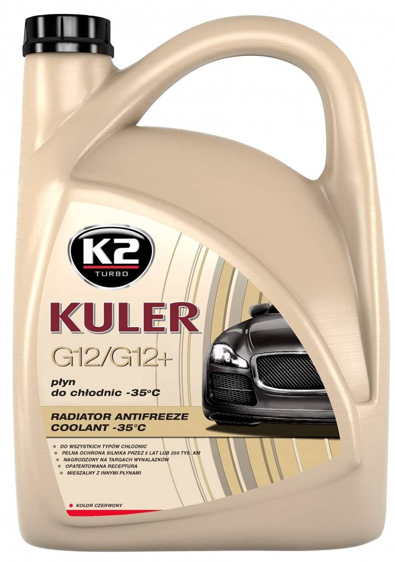 K2 Kühlerfrostschutz Fertiggemisch, G12 / G12 Plus Long Life, Farbe rot, bis -35°C, Kühlmittel, Kühlflüssigkeit, Frostschutzmittel, für alle Automarken geeignet 5L von K2