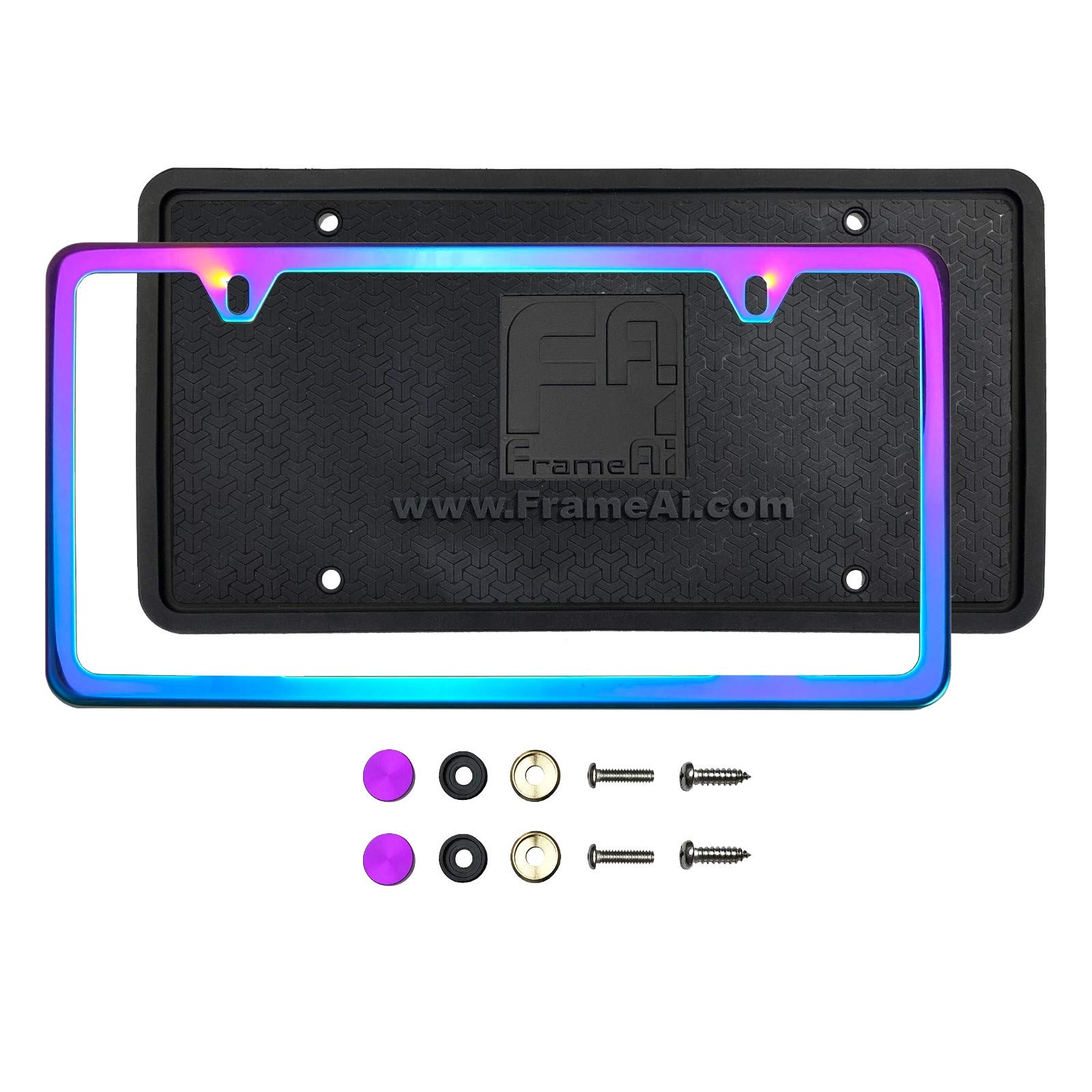 KA Depot Silikon Rückenschutz Zwei Löcher Slim Kennzeichenhalter Neon Neo Chrom Spiegel Kennzeichenrahmen T304 Edelstahl + Metall Schraubverschlüsse KA Depot Silikon Rückenschutz Zwei Löcher Slim Kennzeichenhalter Neon Neo Chrom Spiegel Kennzeichenrahmen T304 Edelstahl + Metall Schraubverschlüsse von KA Depot