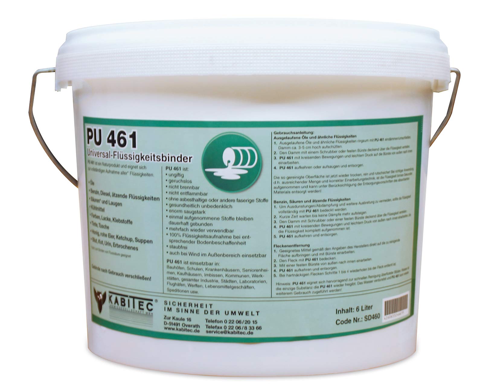 KABITEC PU 461 universal Flüssigkeitsbinder 6 Liter │ Bindemittel zur vollständigen Aufnahme von Flüssigkeiten │ bindet Öle, Chemikalien, Säuren, Laugen, Benzin, Diesel, Kühlmittel etc. KABITEC PU 461 universal Flüssigkeitsbinder 6 Liter │ Bindemittel zur vollständigen Aufnahme von Flüssigkeiten │ bindet Öle, Chemikalien, Säuren, Laugen, Benzin, Diesel, Kühlmittel etc. von KABITEC