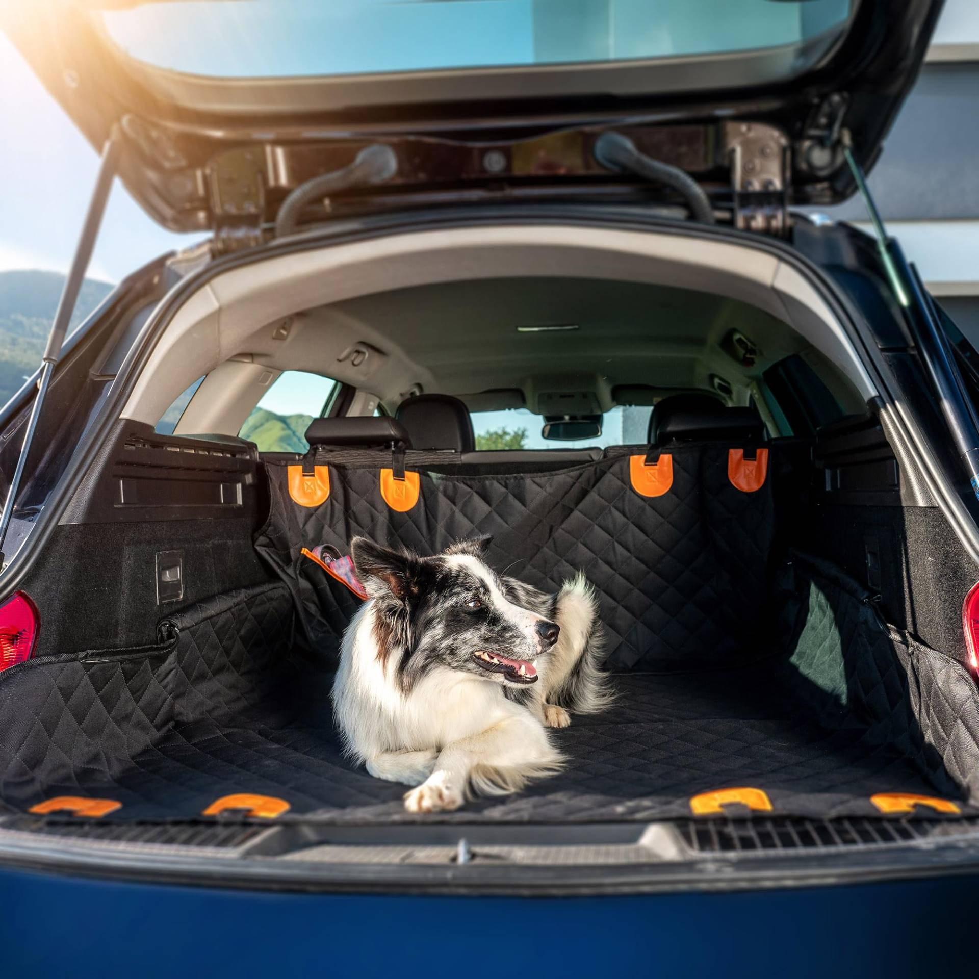 KADAX Autositzbezug für Hunde, Wasserfeste Haustierdecke für Auto Rückbank, Autoschondecke mit Sichtfenster inkl. Sicherheitsgurt, Stabile Autodecke für Hunde (Schwarz-Orange) von KADAX