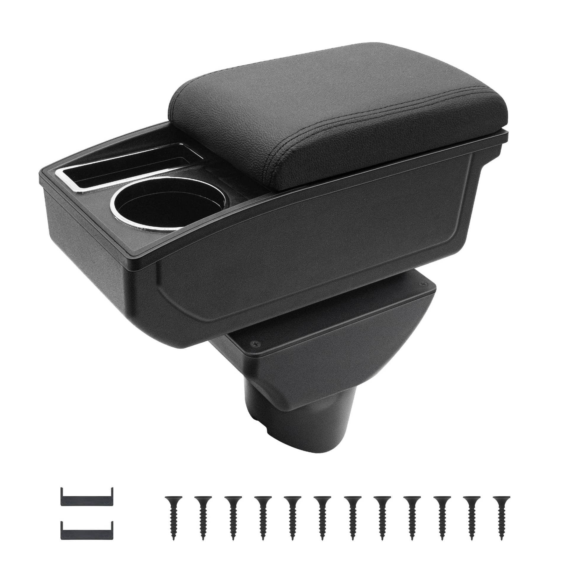 KAERGK Auto Armlehnen für Hyundai i20 Mittelkonsolen für Kfz Doppelter Stauraum mit Getränkehalter Einfache Montage Bequemes und strapazierfähiges Leder Schwarz (Schwarze Linie) von KAERGK