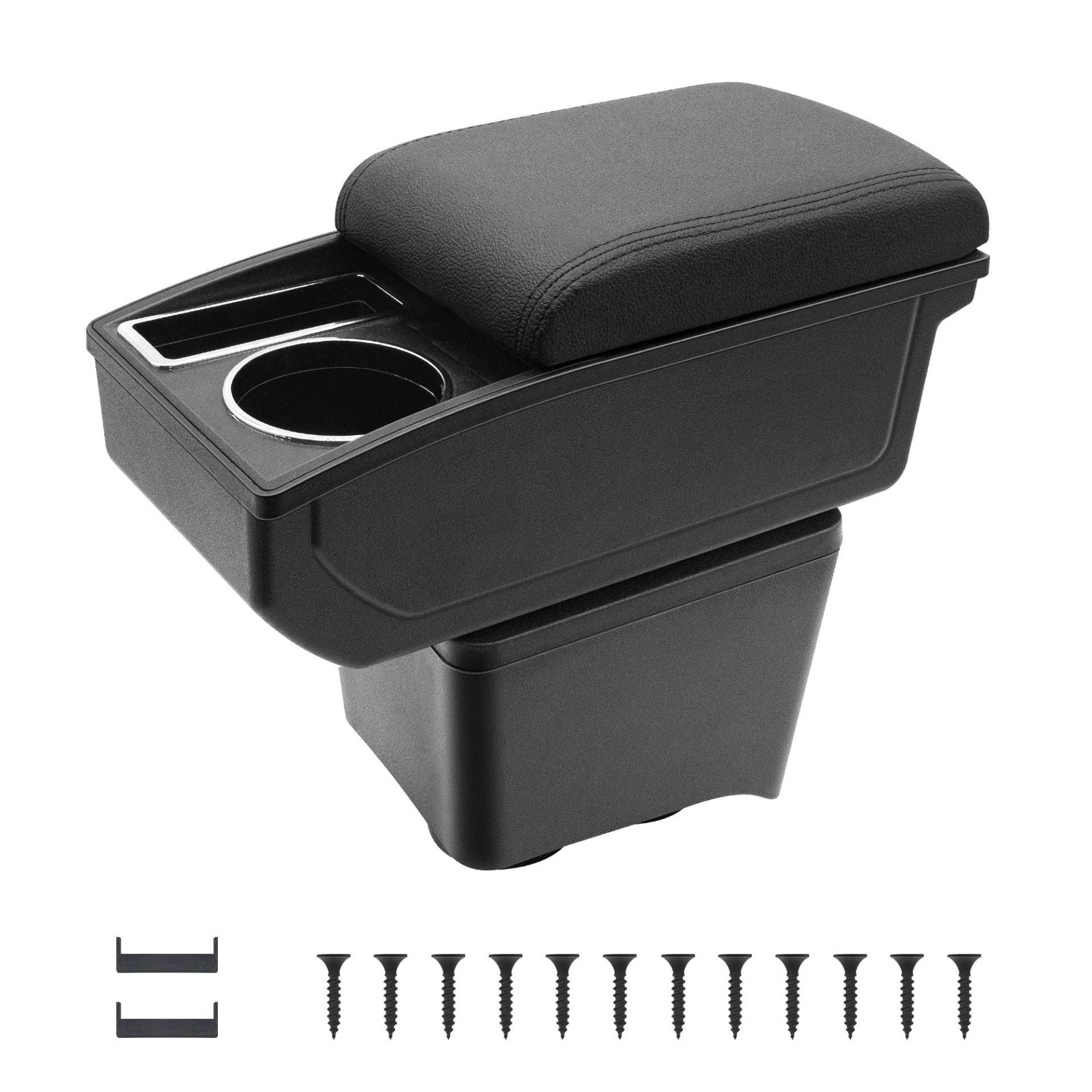 KAERGK Auto Armlehnen für VW Polo Vento 2002-2009 Mittelkonsolen für Kfz Doppelter Stauraum mit Getränkehalter Einfache Montage Bequemes und strapazierfähiges Leder Schwarz (Schwarze Linie) von KAERGK