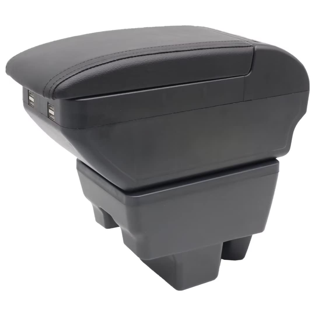 KAERGK Auto Armlehne für Skoda Rapid 2013-2018 Doppelschicht Mittelkonsole Große Aufbewahrungsbox mit 4 USB-Ladeanschluss Becherhalter Zubehör Schwarz von KAERGK