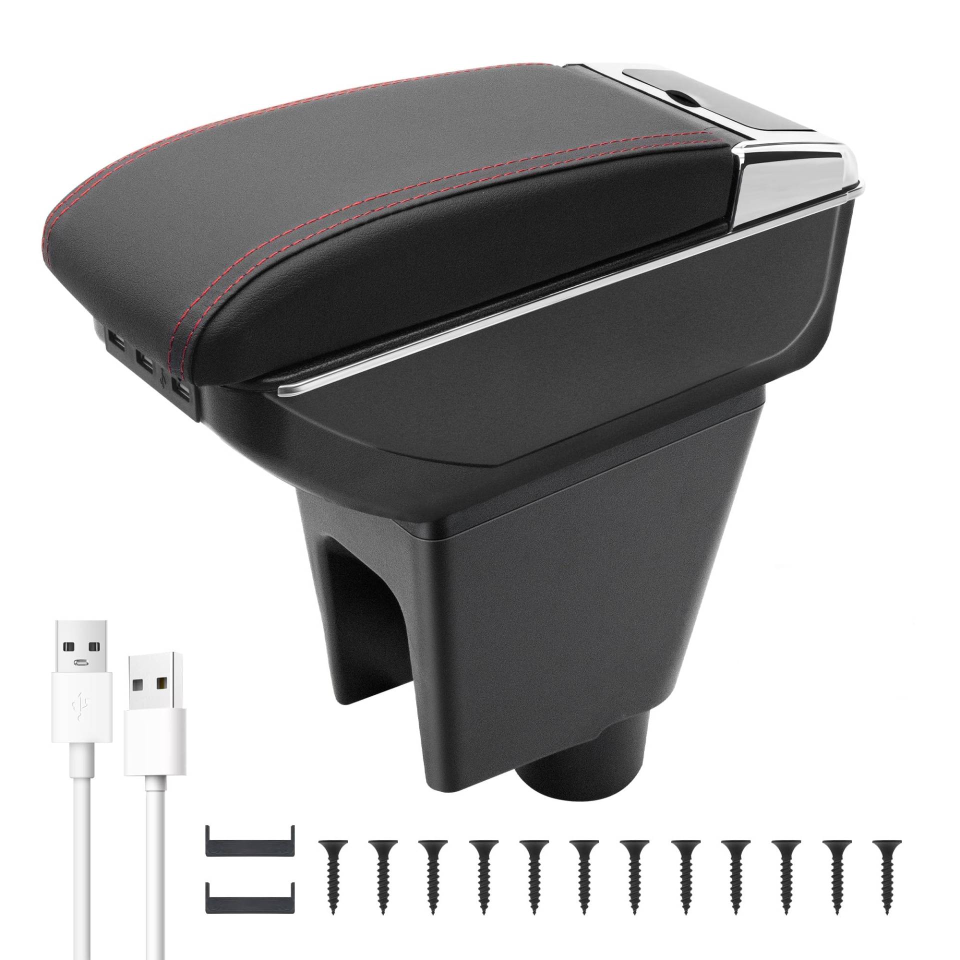 KAERGK Auto Armlehnen für Chevy Chevrolet Spark 2010-2015 Mittelkonsolen für Kfz Doppelter Stauraum mit Getränkehalter 7 USB-Anschlüsse Hintere Utility-Box Einfache Montage (Rote Linie) von KAERGK