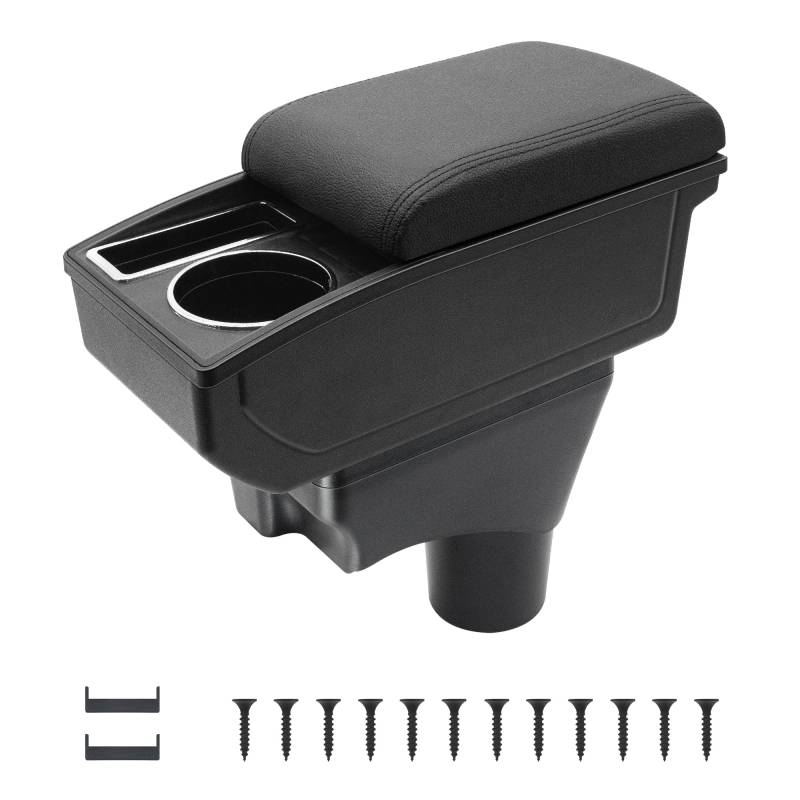 KAERGK Auto Armlehnen für Nissan Micra K13 2010-2022 Mittelkonsolen für Kfz Doppelter Stauraum mit Getränkehalter Einfache Montage Bequemes und strapazierfähiges Leder Schwarz (Schwarze Linie) von KAERGK