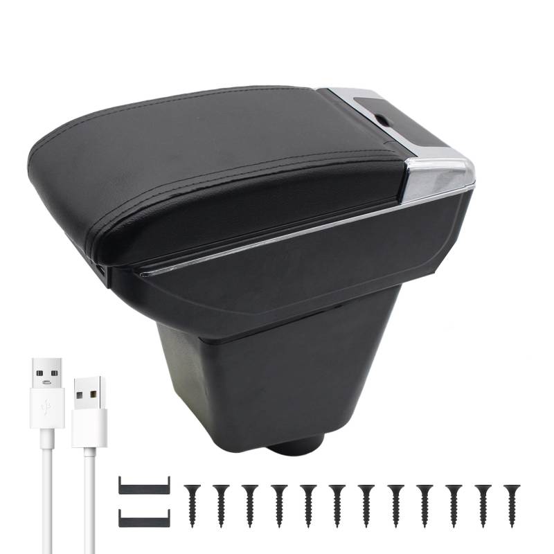 KAERGK Auto Armlehnen für Renault Clio 2013-2017 Mittelkonsolen für Kfz Doppelter Stauraum mit Getränkehalter 7 USB-Anschlüsse Hintere Utility-Box Einfache Montage (Schwarze Linie) von KAERGK