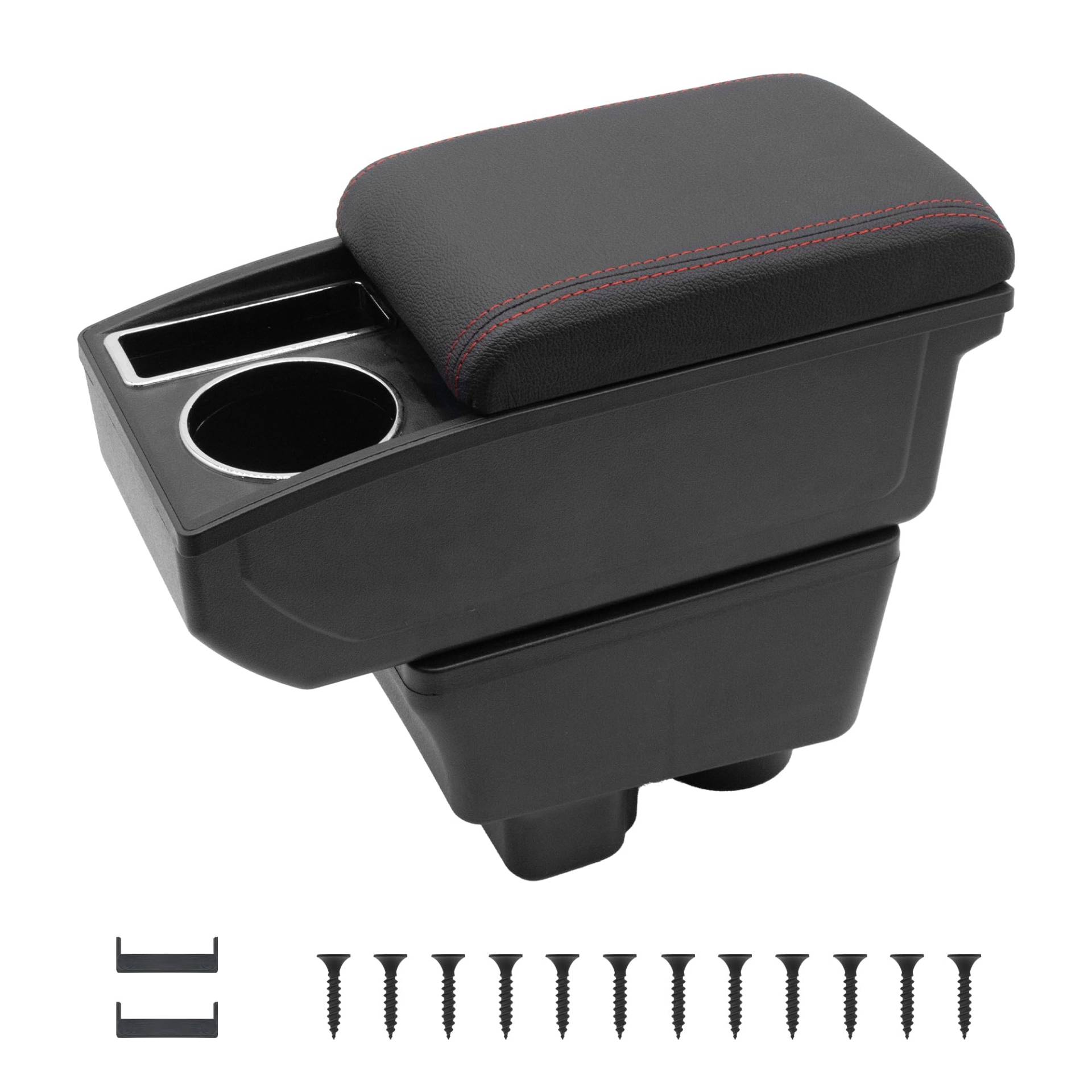 KAERGK Auto Armlehnen für Skoda Fabia 2 2008-2014 Mittelkonsolen für Kfz Doppelter Stauraum mit Getränkehalter Einfache Montage Bequemes und strapazierfähiges Leder Schwarz (Rote Linie) von KAERGK