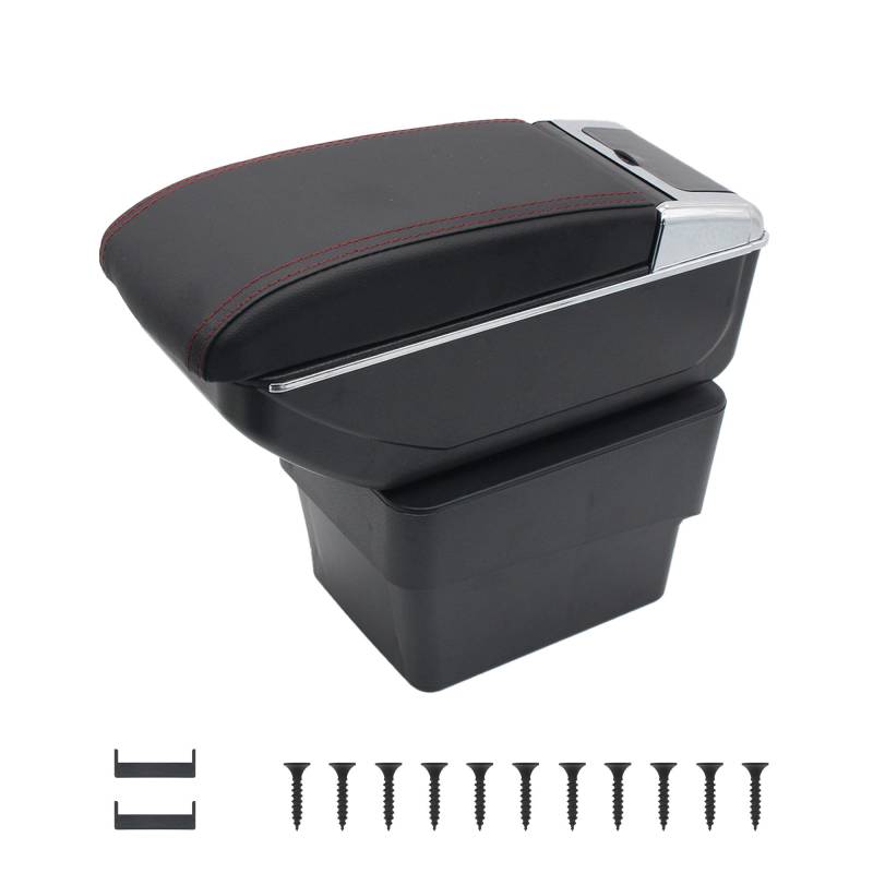 KAERGK Auto Armlehnen für Skoda Octavia Mk3 A7 2014-2018 Mittelkonsolen für Kfz Doppelter Stauraum mit Getränkehalter Hintere Utility-Box Einfache Montage (Rote Linie) von KAERGK