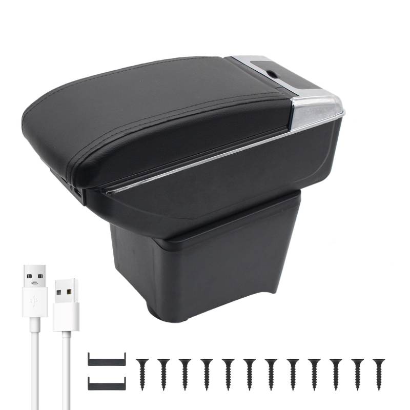 KAERGK Auto Armlehnen für VW Polo Vento 2002-2009 Mittelkonsolen für Kfz Doppelter Stauraum mit Getränkehalter 7 USB-Anschlüsse Hintere Utility-Box Einfache Montage (Schwarze Linie) von KAERGK