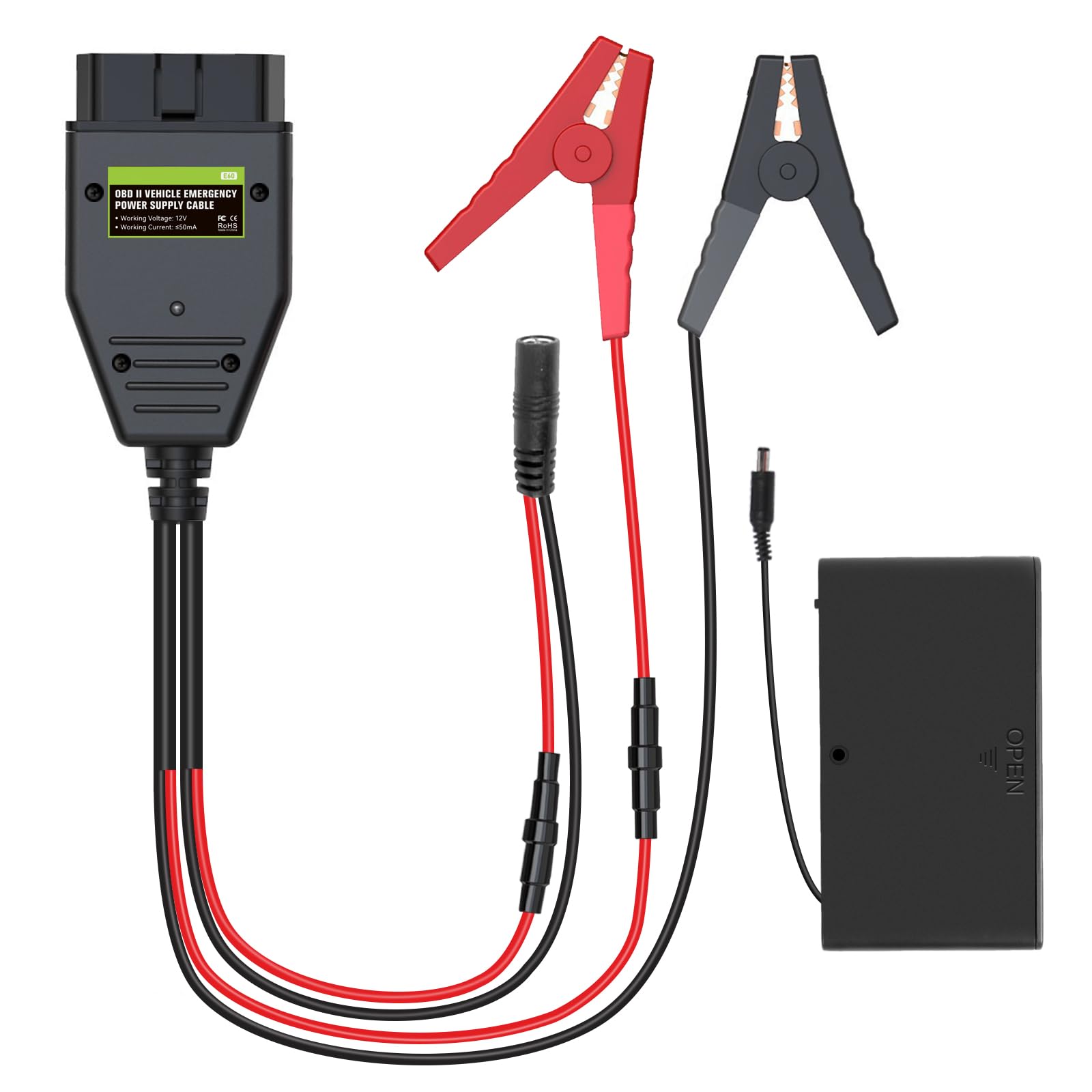 KAISAL 2-in-1-Kfz-ECU-Notstromversorgungskabel Memory Saver Stromversorgung über 12-V-Batterie und Batteriekasten OBD2-ECU-Kabel für Fahrzeuge Universal-Autobatterie-Ersatzwerkzeug von KAISAL