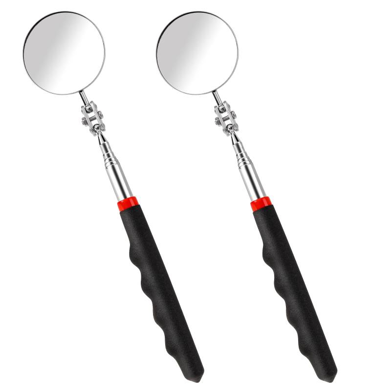 2Pcs Telescoping Inspection Mirror, Flexible Circular Inspection Mirror 360 Rotation with Extended Handle Round Inspection Mirrors for Checking Vehicle Condition(Dia-2 Inch) von KALIONE