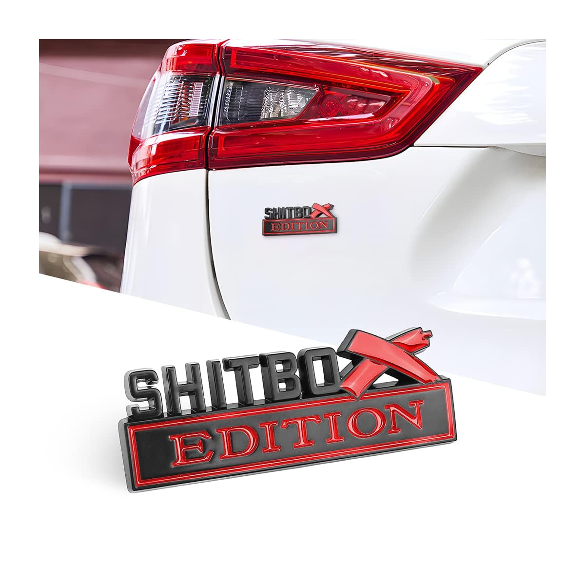 Shitbox Edition Embleme, 3D Buchstaben Abzeichen Aufkleber Aufkleber für Auto, Außenemblem mit 3M starkem Klebstoff, Kotflügel-Ersatzdekoration, kompatibel mit den meisten Fahrzeugen (Schwarz/Rot) von KANDUJIMU