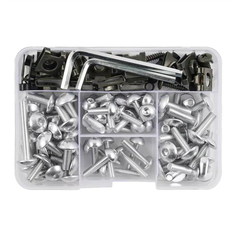 KANGBOZ Kompatibel Mit CBR600RR CBR900RR CBR1000F 155PCS Universal Motorrad Verkleidungsschrauben Schraubensatz Mutternklammern Motorrad Schraubenset(Silver) von KANGBOZ
