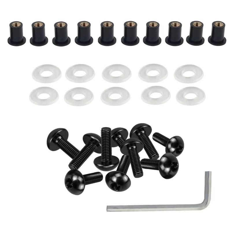 KANGBOZ Kompatibel Mit CBR600RR Leyla Edition 2010 Für CBR600RR Repsol 2013 Für CBR600SE 1998 Motorrad-Karosserieverkleidung Windschutzscheibenschrauben Wellnuts Motorrad Schraubenset(Black) von KANGBOZ