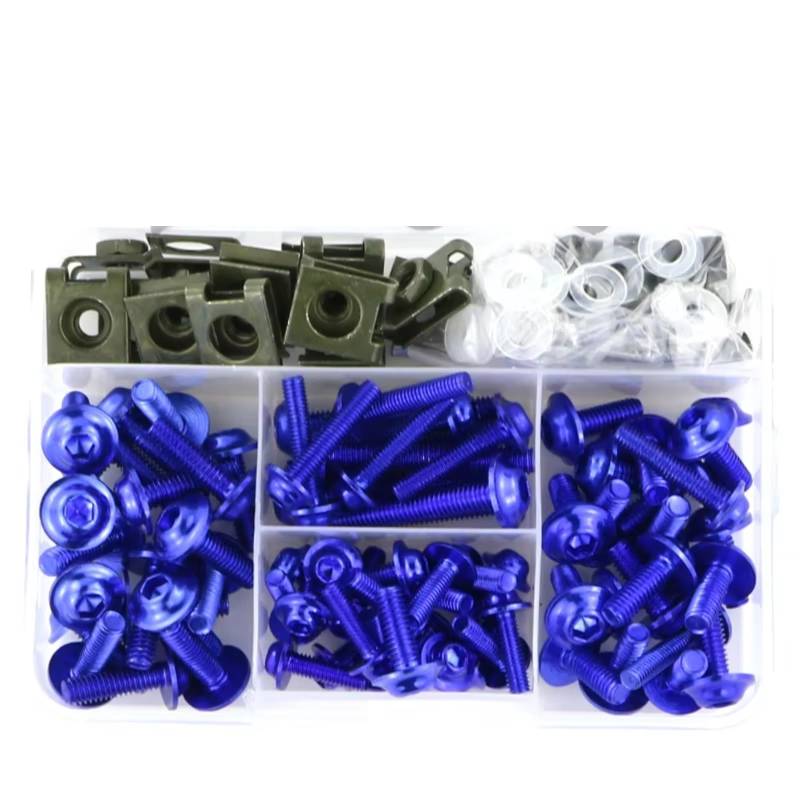 KANGBOZ Kompatibel Mit FZ-09 Für MT-10 Für MT-15 Motorrad-Verkleidungsschrauben-Schrauben-Set, Muttern-Clips, Schrauben, Mutter, Motorrad-Modifikationszubehör Motorrad Schraubenset(Blue) von KANGBOZ