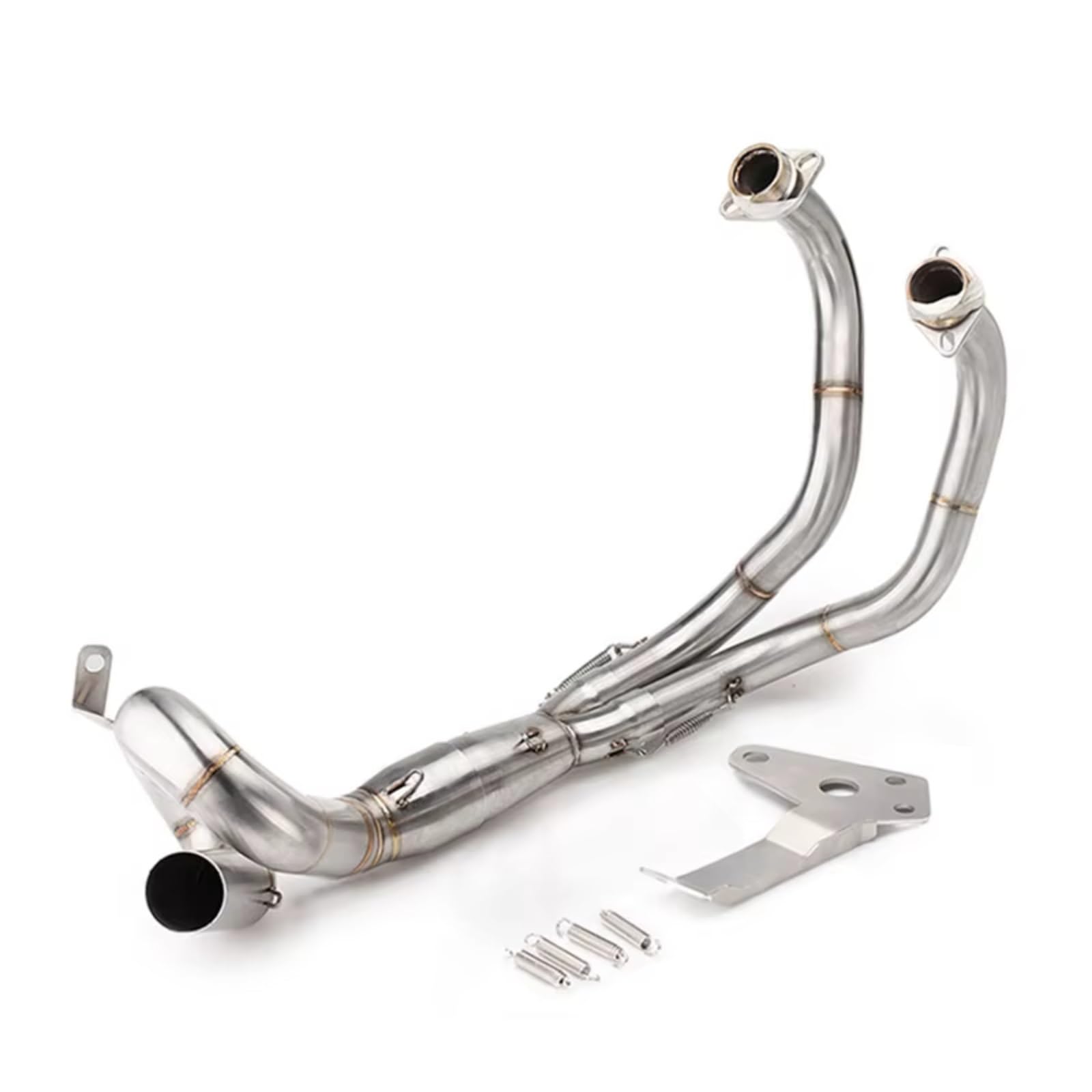 KANGBOZ Kompatibel Mit Yamaha Für MT07 2014 2015 2016 2017 2018 2019 2020 2021 2022 Motorradauspuff Mittelschalldämpfer Am Vorderrohr Komplettset Motorrad Auspuffrohr(Silver) von KANGBOZ