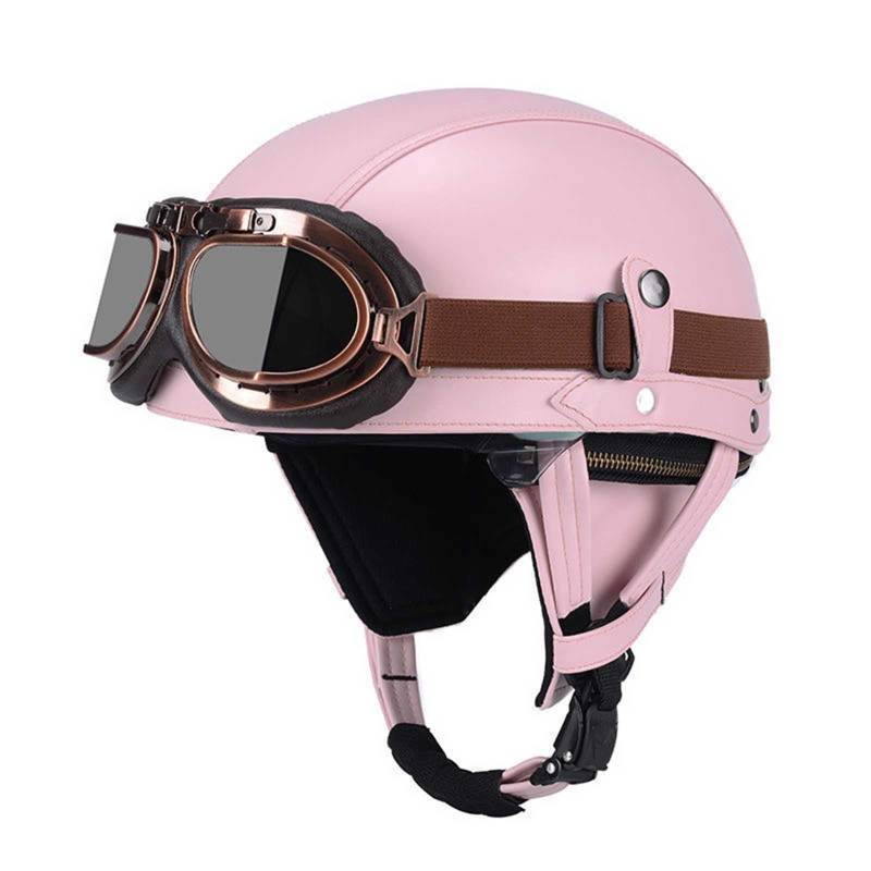 Deutsche Leder Motorrad Halbhelme, Retro Halbschalenhelm ECE-Zulassung, Jethelm Mit Visier Schnellverschluss Schnalle Für Cruiser Chopper Biker Moped Erwachsene Herren Damen G,XL=(61-62CM) von KANMUASD