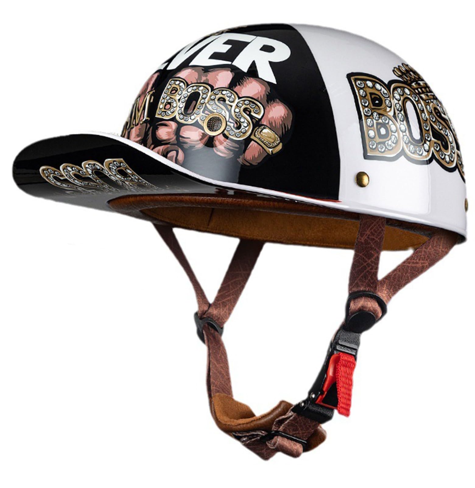 Halb Helm Motorrad, Ece Zertifizierter Open-Face Baseballhelm Deutschen Stil, Halb Offener Helm, Retro Motorrad Half Shell Helm, Geeignet Erwachsene MäNner Fraue Chopper Moped B,L=(50-60CM) von KANMUASD