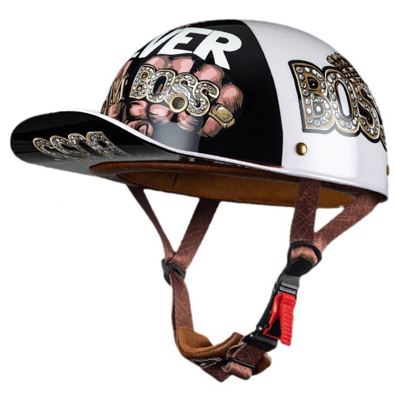 Halb Helm Motorrad, Ece Zertifizierter Open-Face Baseballhelm Deutschen Stil, Halb Offener Helm, Retro Motorrad Half Shell Helm, Geeignet Erwachsene MäNner Fraue Chopper Moped B,L=(50-60CM) von KANMUASD