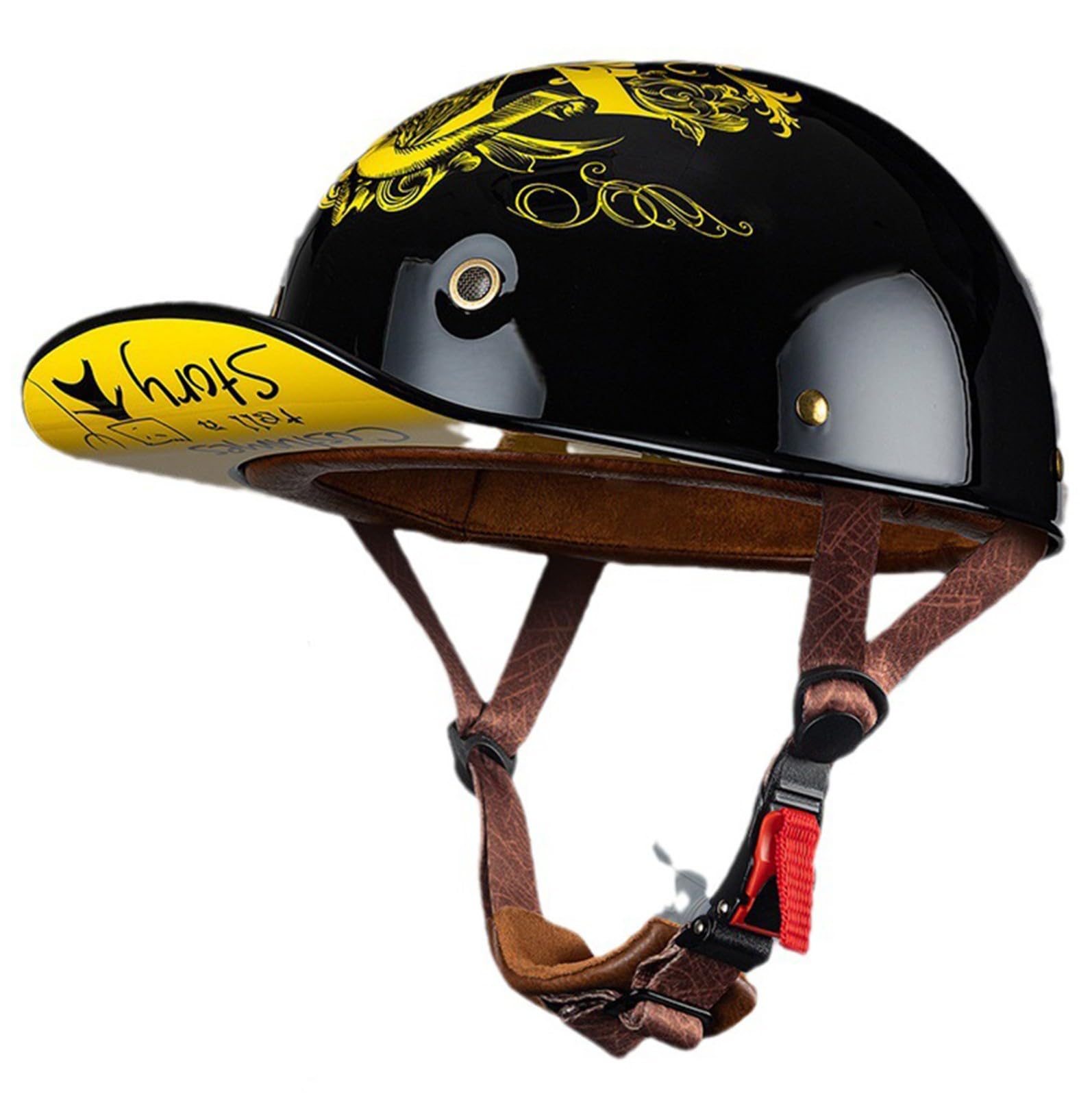 Halb Helm Motorrad, Ece Zertifizierter Open-Face Baseballhelm Deutschen Stil, Halb Offener Helm, Retro Motorrad Half Shell Helm, Geeignet Erwachsene MäNner Fraue Chopper Moped E,XXL=(63-64CM) von KANMUASD
