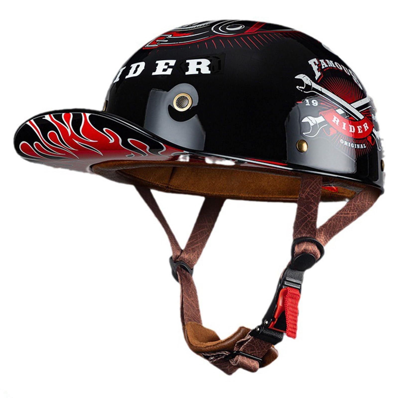 Halb Helm Motorrad, Ece Zertifizierter Open-Face Baseballhelm Deutschen Stil, Halb Offener Helm, Retro Motorrad Half Shell Helm, Geeignet Erwachsene MäNner Fraue Chopper Moped F,M=(57-58CM) von KANMUASD