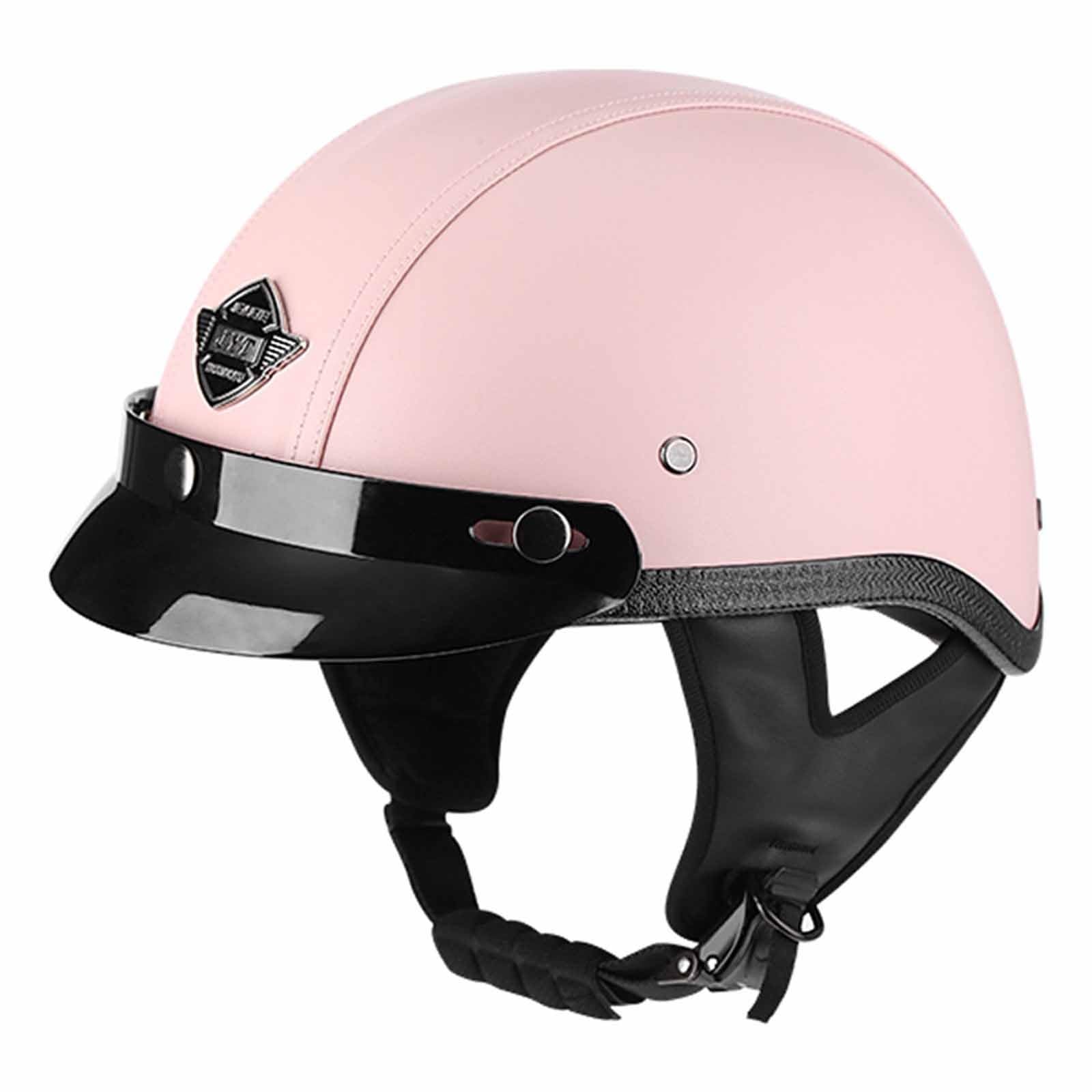Halbhelm Vintage Leder Motorrad, Halbschalenhelmece Zugelassen, Retro Deutscher Stil Jethelm Mit Visier, Motorradhelm Für Scooter Moped Herren Damen Helm C,L=(59-60CM) von KANMUASD