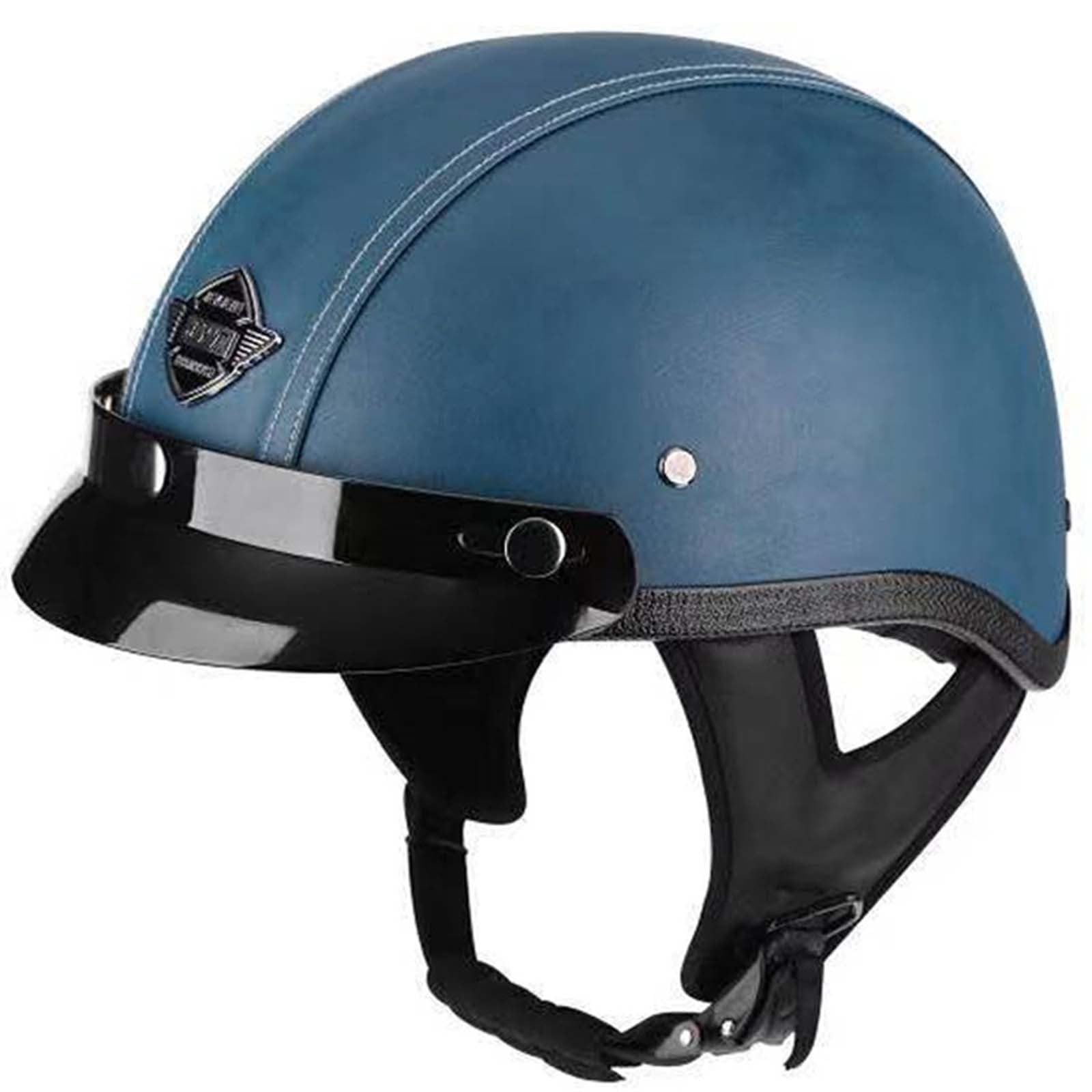 Halbhelm Vintage Leder Motorrad, Halbschalenhelmece Zugelassen, Retro Deutscher Stil Jethelm Mit Visier, Motorradhelm Für Scooter Moped Herren Damen Helm D,M=(57-58CM) von KANMUASD