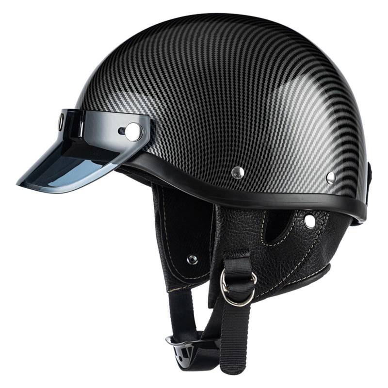 Halbhelme Motorradhelm, Halbschalenhelm Mit ECE Genehmigt, Jethelm Retro Mit Sonnenblende, Chopper Helm Offenem Helm Mit Herausnehmbarem Futter, Erwachsene Herren Damen B,M=(57-58CM) von KANMUASD
