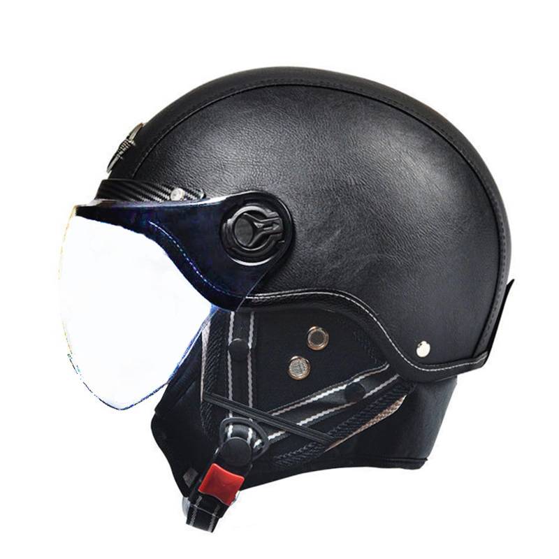Halbschalenhelm, Motorradhelm Mit ECE Zertifiziert Für Herren Und Damen, Retro Jethelm Mit Visier Für Roller, Moped, Mofa Und Scooter B von KANMUASD