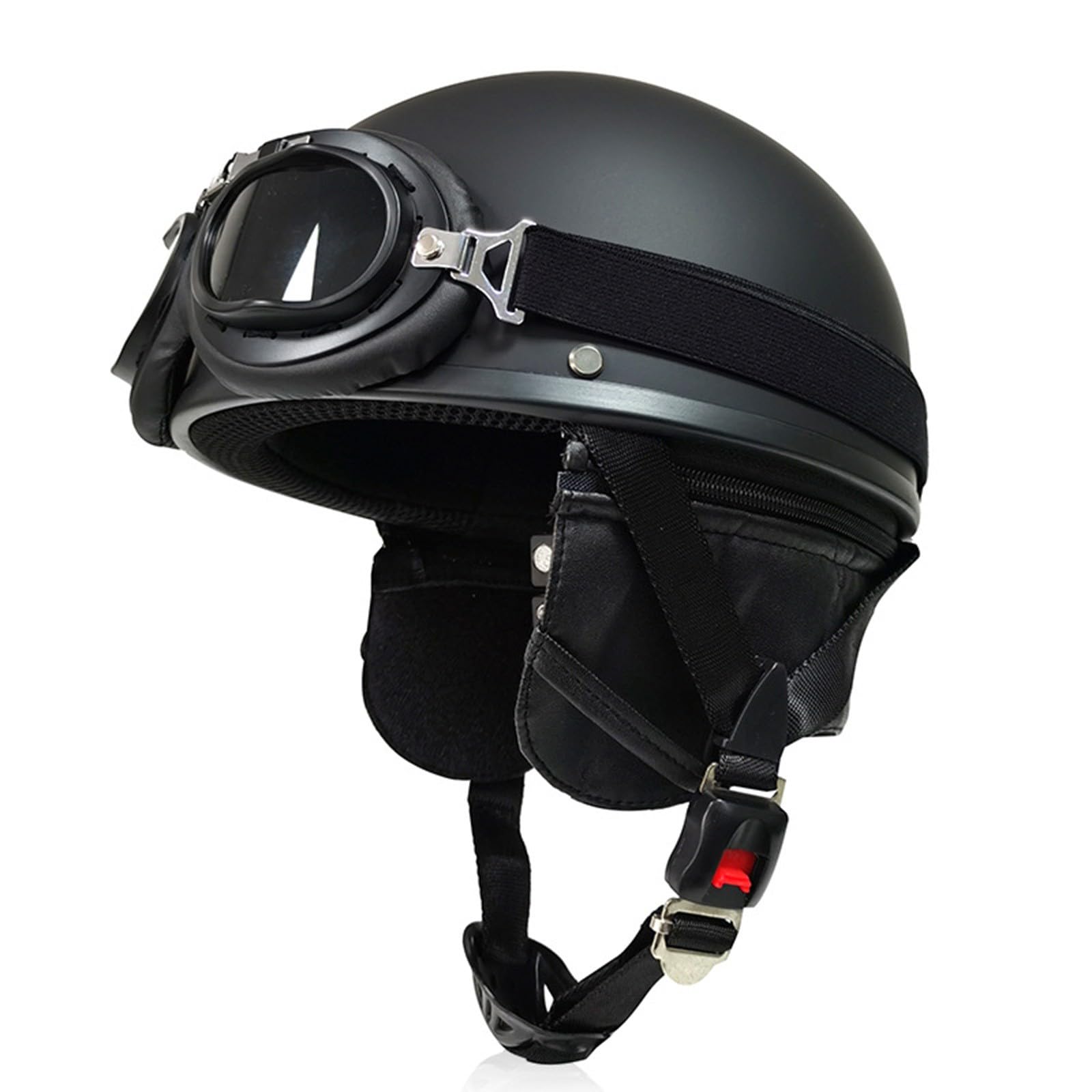 Motorrad Halb-Helm, Deutsch Helm Halboffenen, Vintage Öffnen Helm ECE-Zertifizierung, Retro Helme Mit Schutzbrille Für Mopeds Cruiser Vintage Jet Helm Schnellverschluss C,M=(57-58CM) von KANMUASD