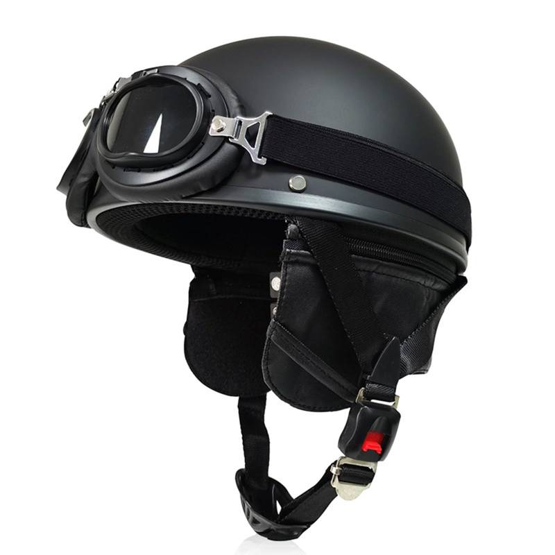Motorrad Halb-Helm, Deutsch Helm Halboffenen, Vintage Öffnen Helm ECE-Zertifizierung, Retro Helme Mit Schutzbrille Für Mopeds Cruiser Vintage Jet Helm Schnellverschluss C,M=(57-58CM) von KANMUASD