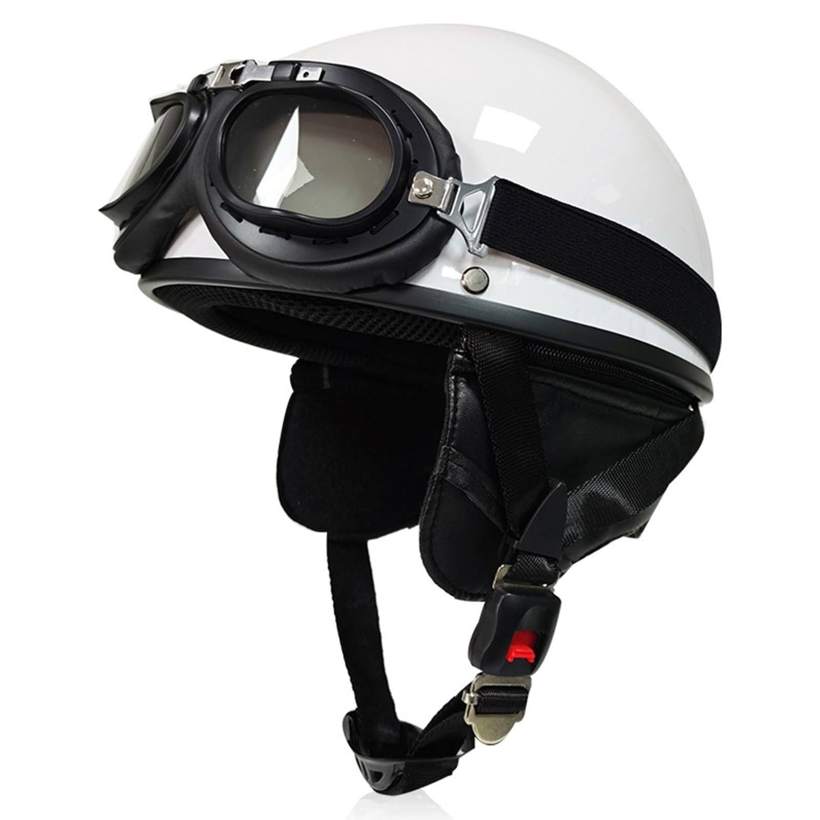 Motorrad Halb-Helm, Deutsch Helm Halboffenen, Vintage Öffnen Helm ECE-Zertifizierung, Retro Helme Mit Schutzbrille Für Mopeds Cruiser Vintage Jet Helm Schnellverschluss D,XL=(61-62CM) von KANMUASD