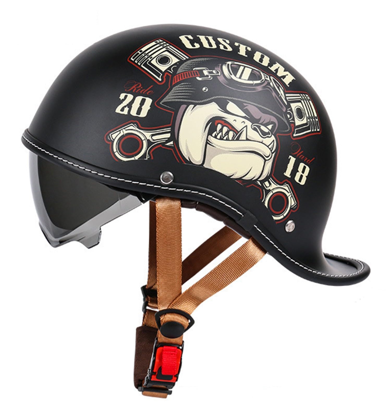 Motorrad-Halbhelm, Retro-Motorradhelm, Jet-Halbhelm, Leichter Motorradhelm, Cruiser Chopper Sturzhelm, ABS-Material, Abnehmbares Visier Für Damen Und Herren B,L=(59-60CM) von KANMUASD