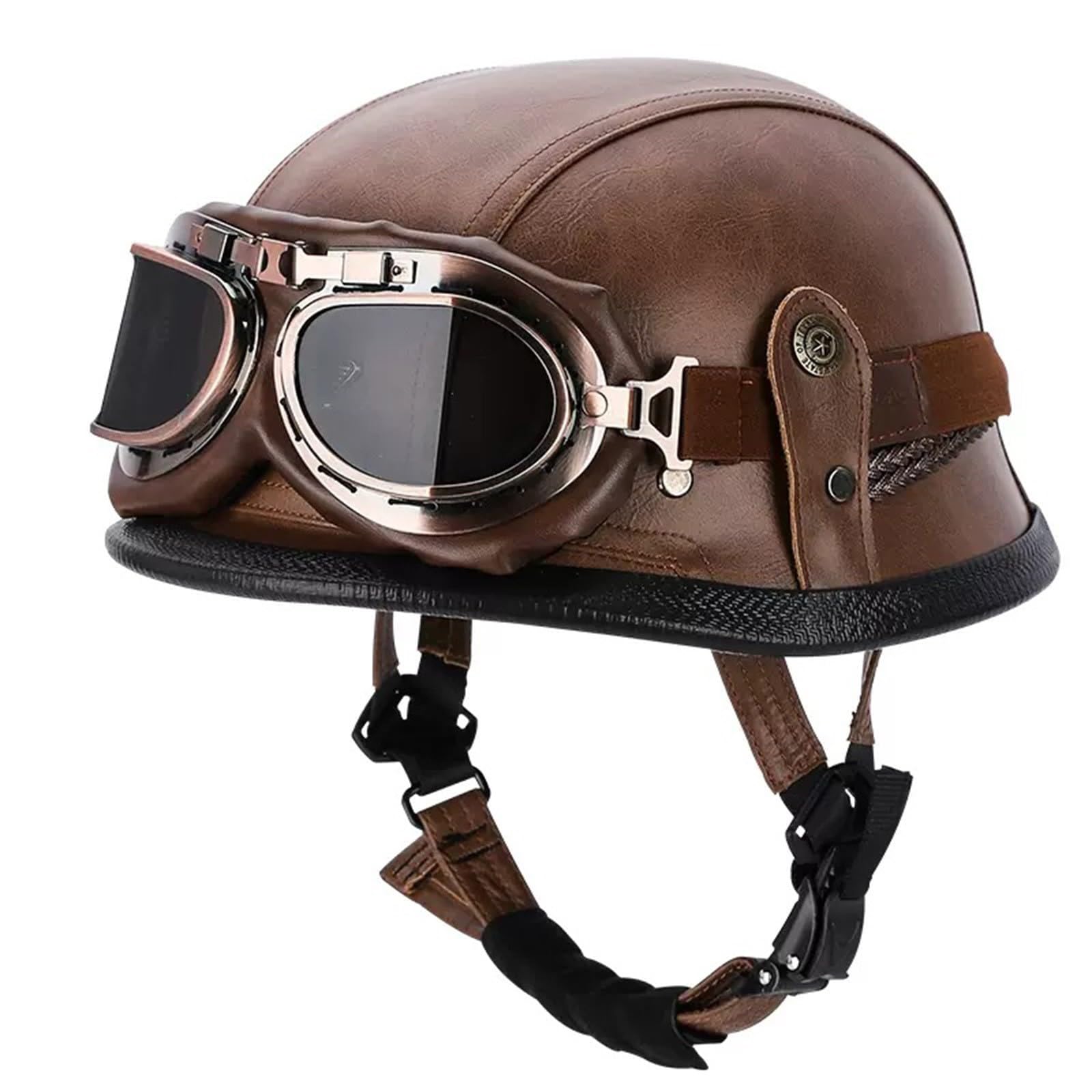 Motorrad Halbhelm Mit Brille, Halbschalenhelm Mit ECE Genehmigt, Deutscher Stil Retro Helm Für Männer Und Frauen Roller-Helm Jet-Helm Moped Helm Retro Für Erwachsene Herren Damen B,XL=(61-62CM) von KANMUASD