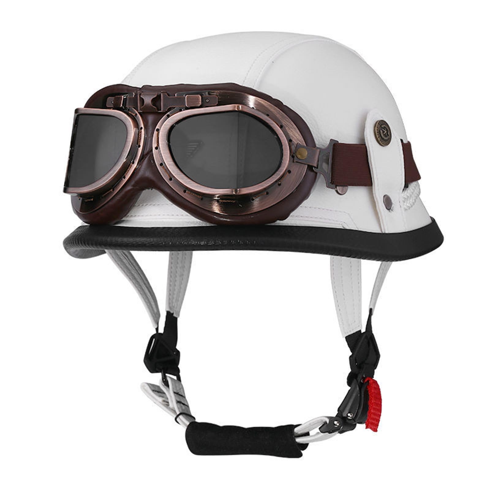 Motorrad Halbhelm Mit Brille, Halbschalenhelm Mit ECE Genehmigt, Deutscher Stil Retro Helm Für Männer Und Frauen Roller-Helm Jet-Helm Moped Helm Retro Für Erwachsene Herren Damen D,L=(59-60CM) von KANMUASD