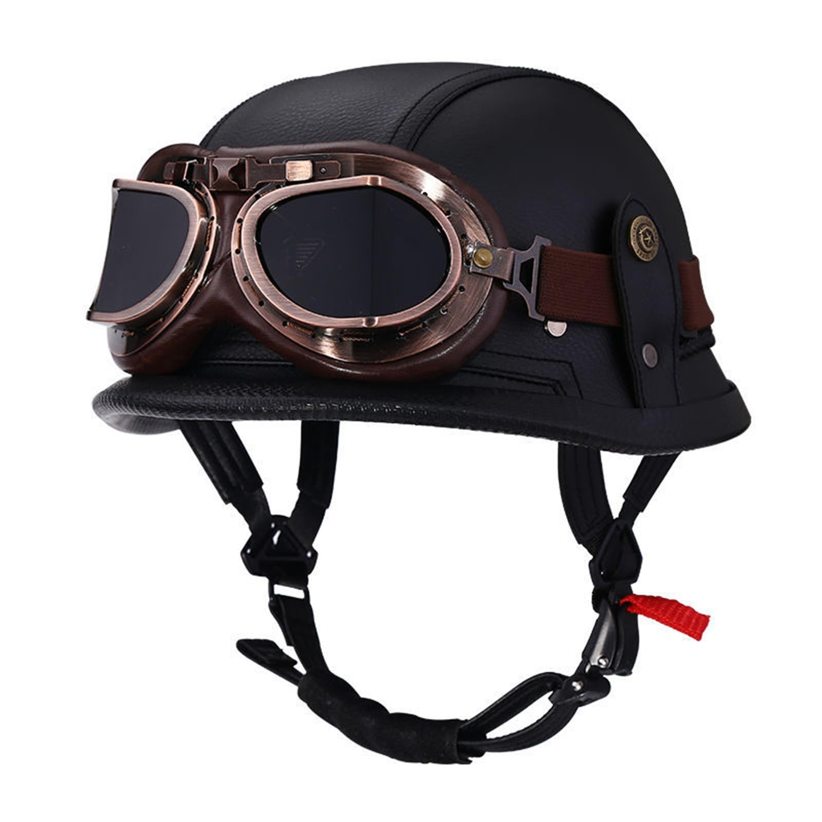 Motorrad Halbhelm Mit Brille, Halbschalenhelm Mit ECE Genehmigt, Deutscher Stil Retro Helm Für Männer Und Frauen Roller-Helm Jet-Helm Moped Helm Retro Für Erwachsene Herren Damen E,L=(59-60CM) von KANMUASD
