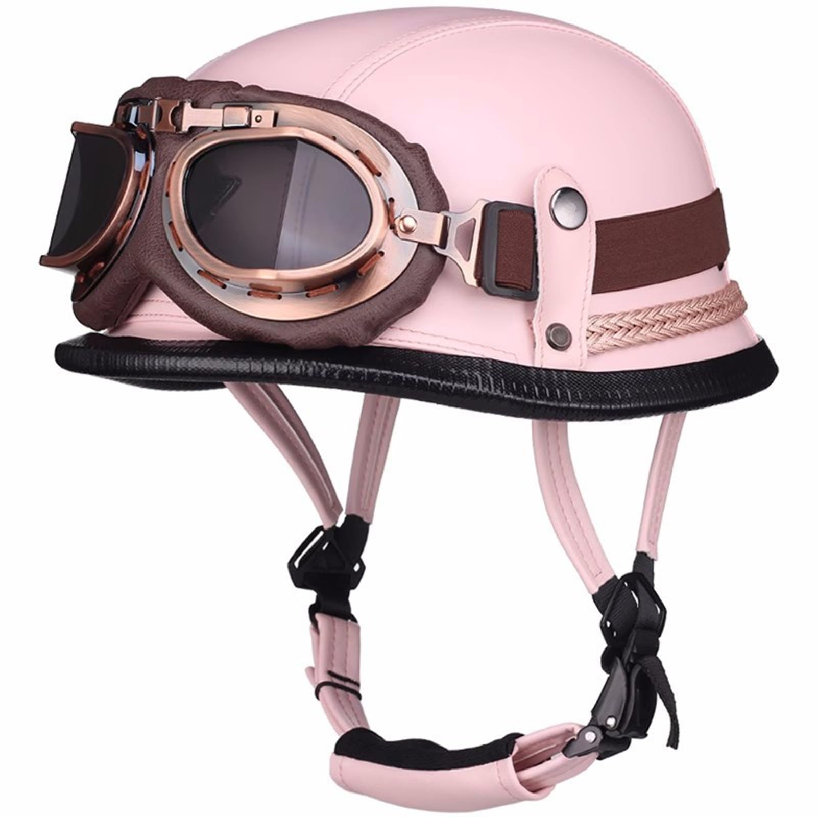 Motorrad Halbhelm Mit Brille, Halbschalenhelm Mit ECE Genehmigt, Deutscher Stil Retro Helm Für Männer Und Frauen Roller-Helm Jet-Helm Moped Helm Retro Für Erwachsene Herren Damen G,XL=(61-62CM) von KANMUASD