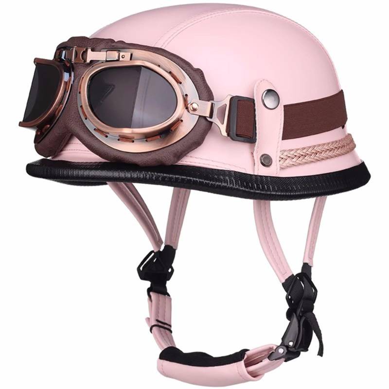Motorrad Halbhelm Mit Brille, Halbschalenhelm Mit ECE Genehmigt, Deutscher Stil Retro Helm Für Männer Und Frauen Roller-Helm Jet-Helm Moped Helm Retro Für Erwachsene Herren Damen G,XL=(61-62CM) von KANMUASD